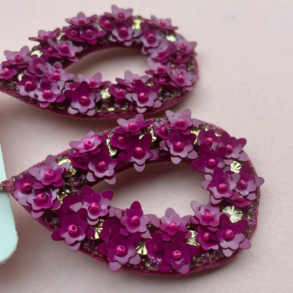 NWT Deepa Gurnani Anthropolgie Beaded Crystal Flower Statement Earrings - Picture 7 of 12